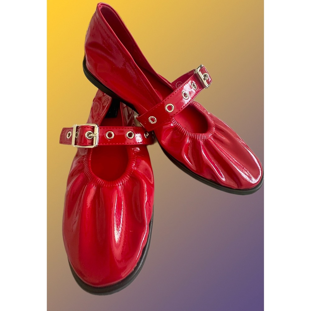 Rachel Rachel Roy Red Patent Mary Jane Flats Grommet Buckle Strap Size 6M Vegan